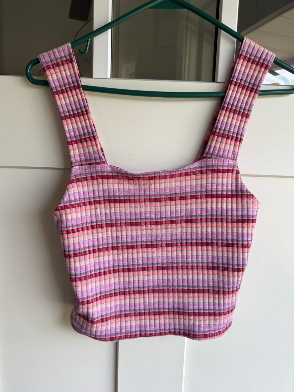 American Eagle Outfitters Pink Striped Ribbed Crop Tank